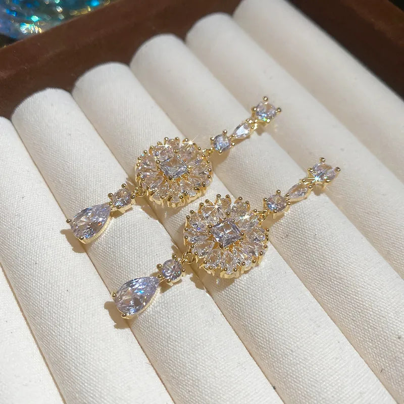 Elegant Round Silver Needle Zircon Tassel Earrings Luxury Feelings Court Style Women's Jewelry Fashionable Drop Earrings