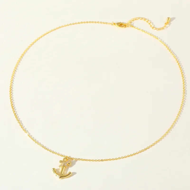 Elegant Simple 14K Gold Plated Copper Arrowhead Pendant Necklace With Embedded Zirconia Casual Street Style For Women