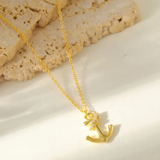 Elegant Simple 14K Gold Plated Copper Arrowhead Pendant Necklace With Embedded Zirconia Casual Street Style For Women