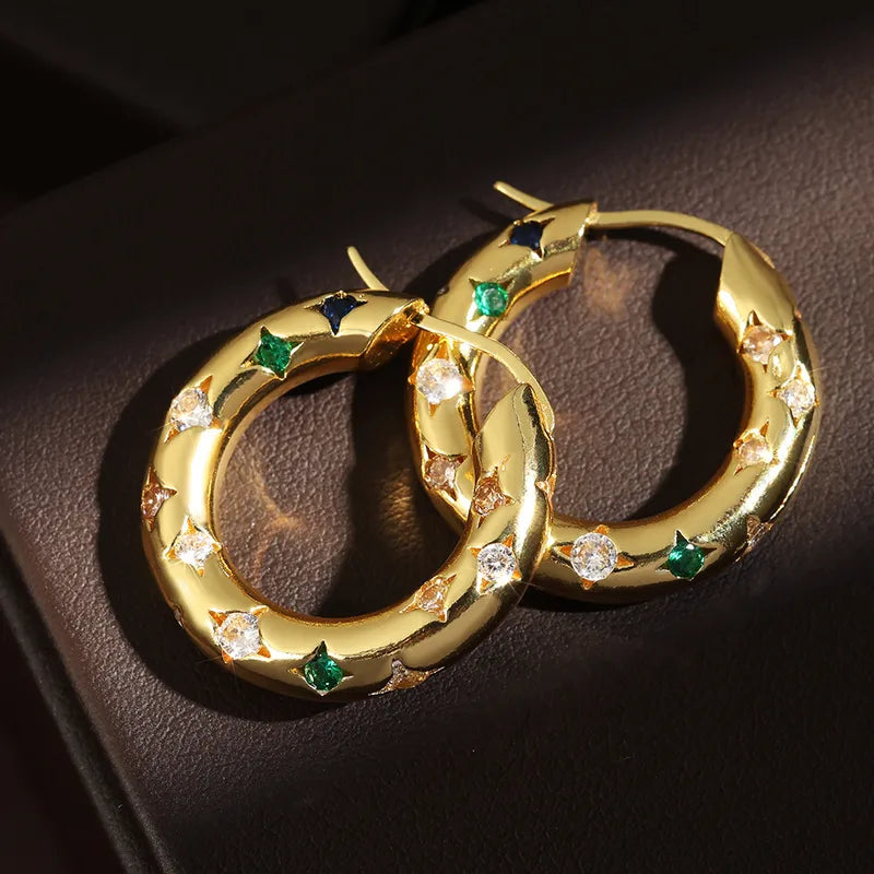 Elegant Simple Colorful Zirconia 18K Ear Cuff Fashionable Diamond Embedded Earrings Luxury Sensation