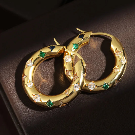 Elegant Simple Colorful Zirconia 18K Ear Cuff Fashionable Diamond Embedded Earrings Luxury Sensation