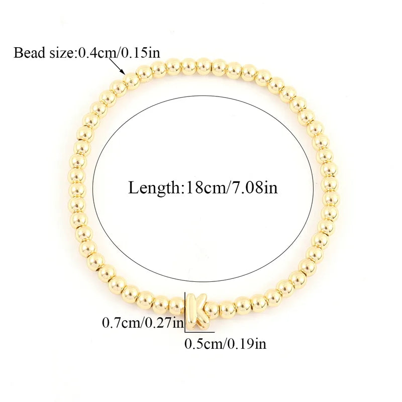 Elegant Simple Gold Bubble Initial Copper Bead Bracelet For Women Fashionable Jewelry Accessory Versatile For Daily Use And Dates