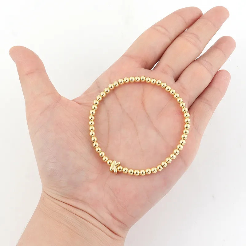 Elegant Simple Gold Bubble Initial Copper Bead Bracelet For Women Fashionable Jewelry Accessory Versatile For Daily Use And Dates