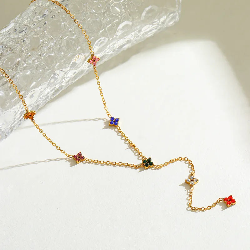 Elegant Simple Gold Plated Stainless Steel Zircon Leaf Pendant Necklace For Women Casual Romantic Cute Female Style