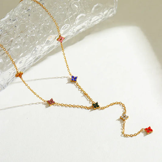 Elegant Simple Gold Plated Stainless Steel Zircon Leaf Pendant Necklace For Women Casual Romantic Cute Female Style