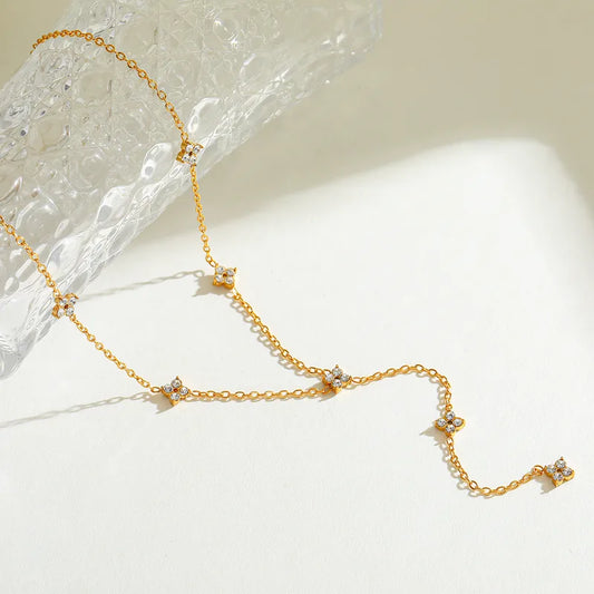 Elegant Simple Gold Plated Stainless Steel Zircon Leaf Pendant Necklace For Women Casual Romantic Cute Female Style