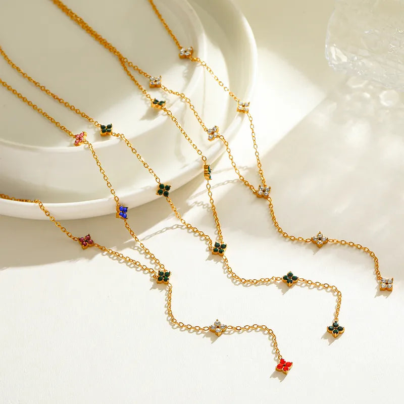 Elegant Simple Gold Plated Stainless Steel Zircon Leaf Pendant Necklace For Women Casual Romantic Cute Female Style