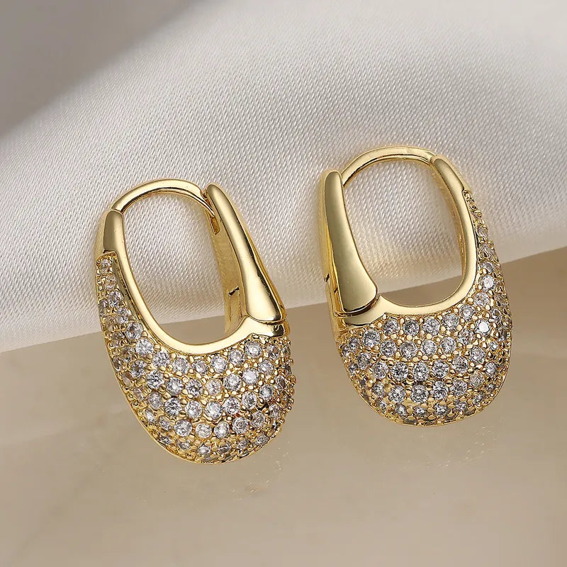 Elegant Simple Luxury Copper Plated 18K Gold Zirconia Women's Earrings Versatile Geometric Pattern Daily Selfie Shopping