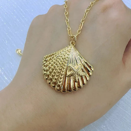 Elegant Simplicity Copper Plated 18K Gold Faux Pearl Starfish Shell Pendant Necklace Casual Queen Style Sporty Four Seasons