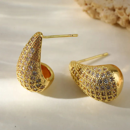 Elegant Simplicity Imitation Gold Plated Copper Drop Earrings With Embedded Zirconia Stones For Women Fashionable Casual Style