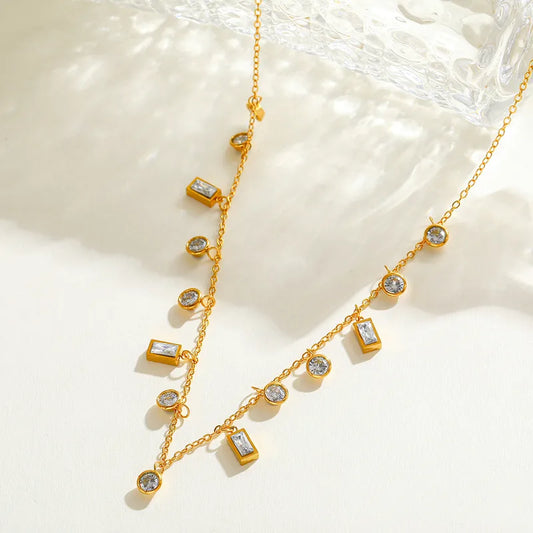 Elegant Small Stainless Steel 18K Gold Plated Zirconia Pendant Necklace Round Shape Geometric Pattern Casual Weekend Street Style