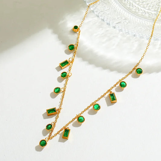 Elegant Small Stainless Steel 18K Gold Plated Zirconia Pendant Necklace Round Shape Geometric Pattern Casual Weekend Street Style