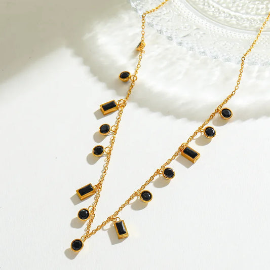 Elegant Small Stainless Steel 18K Gold Plated Zirconia Pendant Necklace Round Shape Geometric Pattern Casual Weekend Street Style