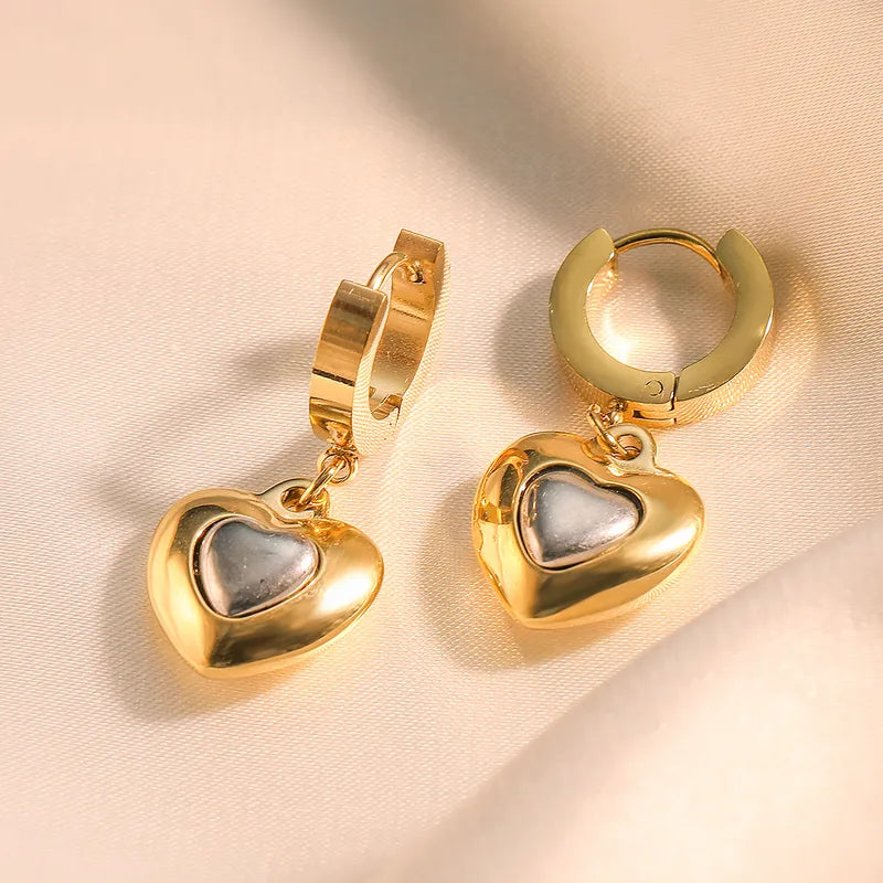 Elegant Stainless Steel 18K Gold Plated Heart Shaped Earrings For Women Commute Versatile Daily Matched Simple Luxury Style