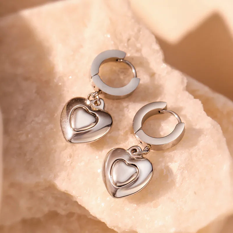 Elegant Stainless Steel 18K Gold Plated Heart Shaped Earrings For Women Commute Versatile Daily Matched Simple Luxury Style