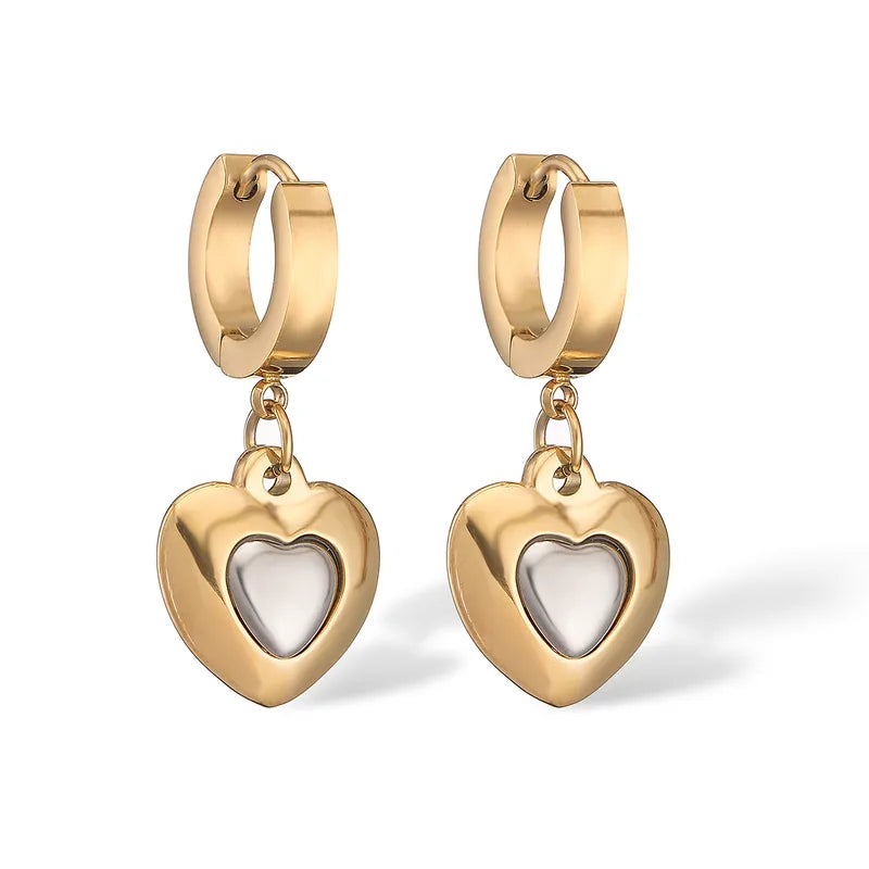 Elegant Stainless Steel 18K Gold Plated Heart Shaped Earrings For Women Commute Versatile Daily Matched Simple Luxury Style