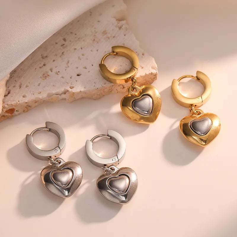 Elegant Stainless Steel 18K Gold Plated Heart Shaped Earrings For Women Commute Versatile Daily Matched Simple Luxury Style
