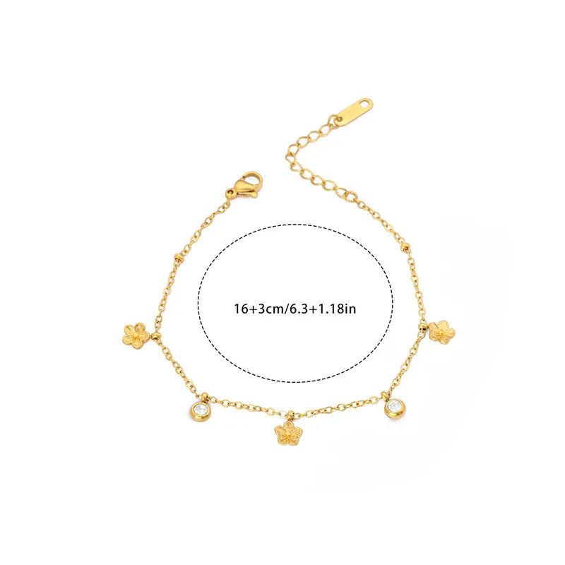 Elegant Titanium Steel Zircon Flower Pendant Bracelet Fashion Simple Stainless Steel Round Beads Hand Jewelry For Women