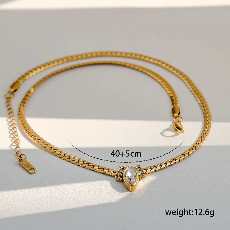 Elegant Vintage Diamond Embedded Stainless Steel Eye Necklace Women's Fashion Jewelry Accessory Casual Heart Pattern Lobster Clasp Cuban Chain