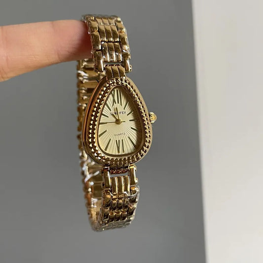 Elegant Vintage Gold Strap Women's Watch Luxury Minimalist High-end Quality Middle-aged Fashion Quartz Wristwatch