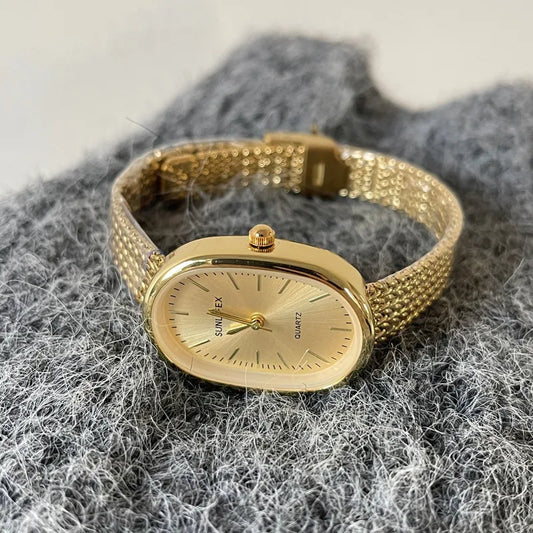 Elegant Vintage Gold Strap Women's Watch Luxury Minimalist High-end Quality Middle-aged Fashion Quartz Wristwatch