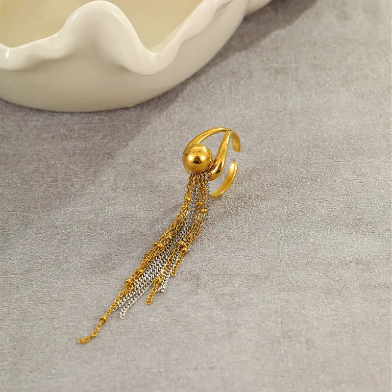 Exaggerated Tassel Titanium Steel Ring Non-fading Gold And Silver Color Block Personality Small Audience Hand Jewelry