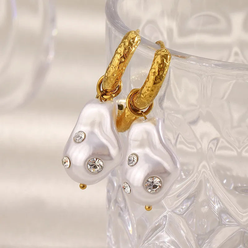 Exaggerated Vintage Pearl Earrings Stainless Steel Plated 18K Gold Baroque Imitation Pearl Oversize Luxury Women's Jewelry