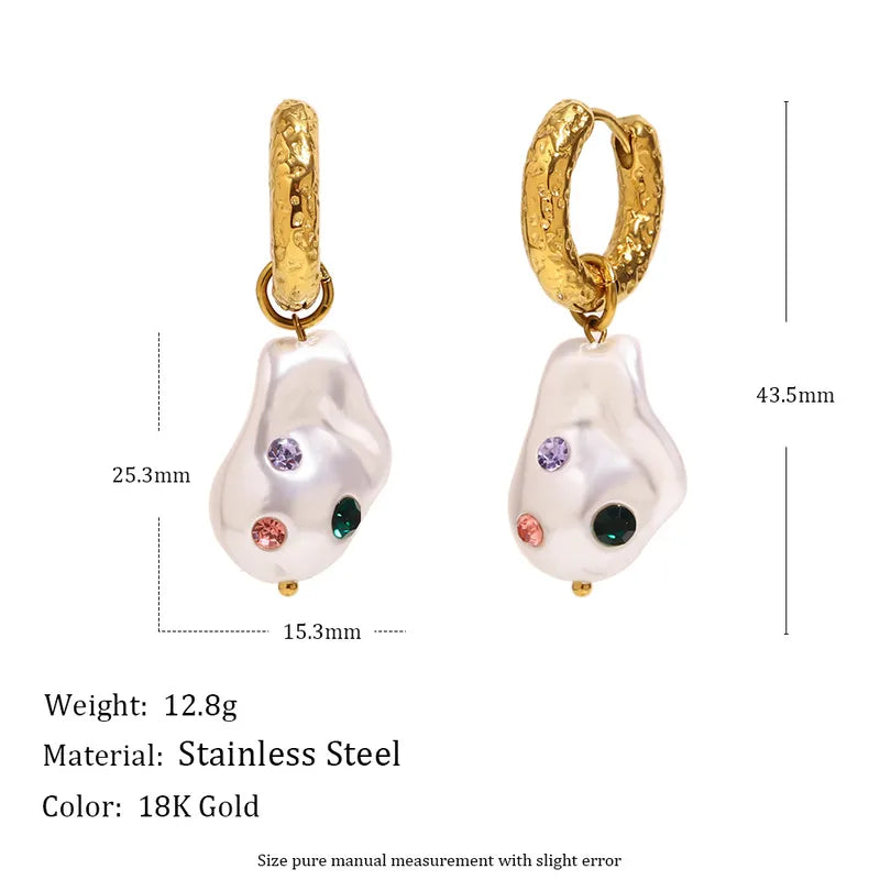 Exaggerated Vintage Pearl Earrings Stainless Steel Plated 18K Gold Baroque Imitation Pearl Oversize Luxury Women's Jewelry