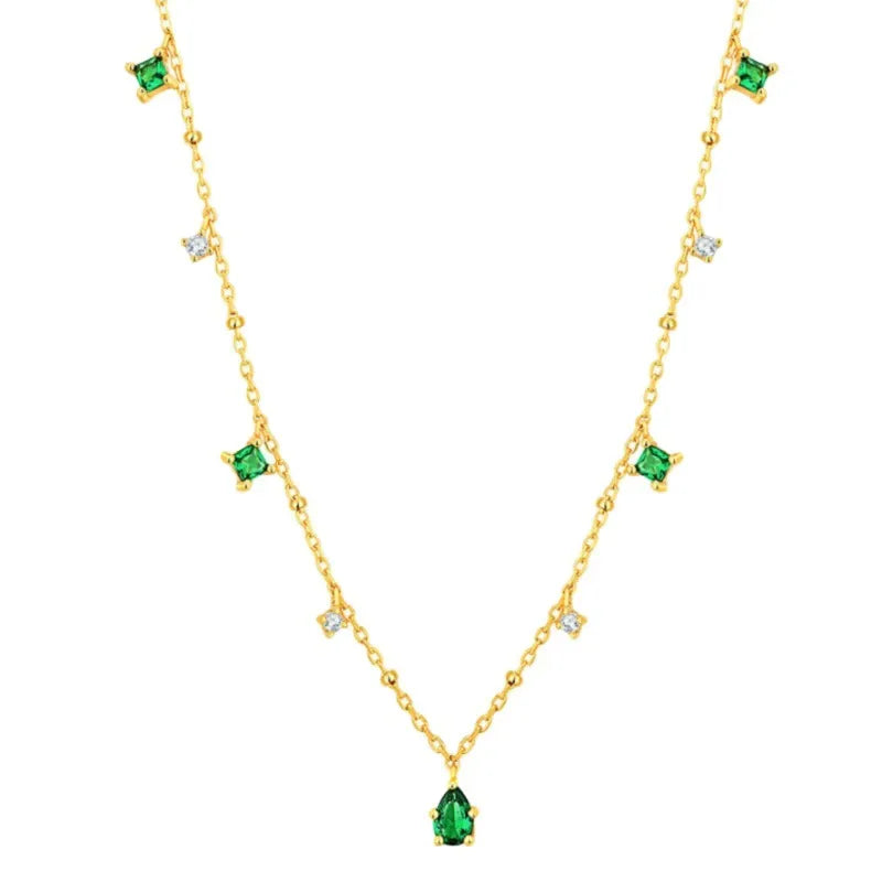Exquisite Retro Emerald Neck Simple Elegant S925 Sterling Silver Gold Plated Clavicle Chain Niche Design Necklace For Women