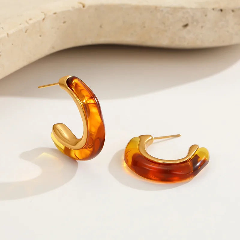 Fashion C-shaped Resin Earrings Vintage Studs Elegant Ear Jewelry Half Circle