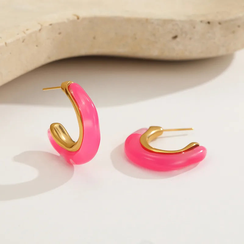 Fashion C-shaped Resin Earrings Vintage Studs Elegant Ear Jewelry Half Circle