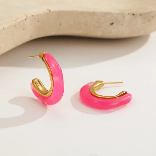 Fashion C-shaped Resin Earrings Vintage Studs Elegant Ear Jewelry Half Circle