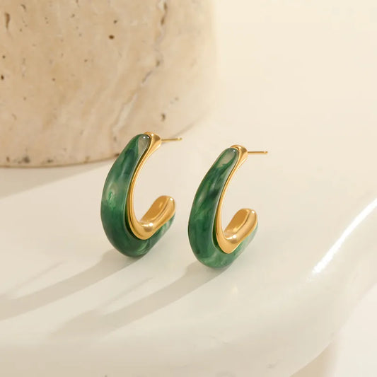 Fashion C-shaped Resin Earrings Vintage Studs Elegant Ear Jewelry Half Circle