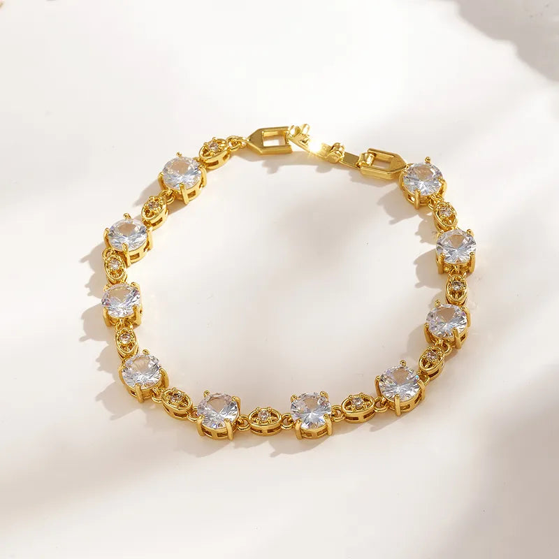 Fashion Luxury Copper Water Plated 18K Real Gold Micro Inlaid Zircon Hollow Heart Five-Pointed Star New Style Bracelet