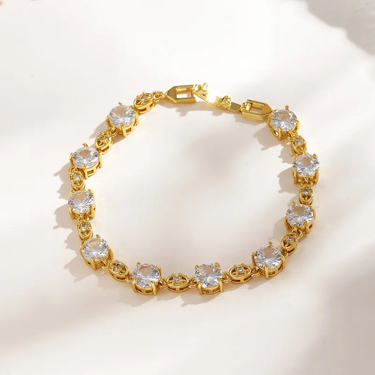 Fashion Luxury Copper Water Plated 18K Real Gold Micro Inlaid Zircon Hollow Heart Five-Pointed Star New Style Bracelet