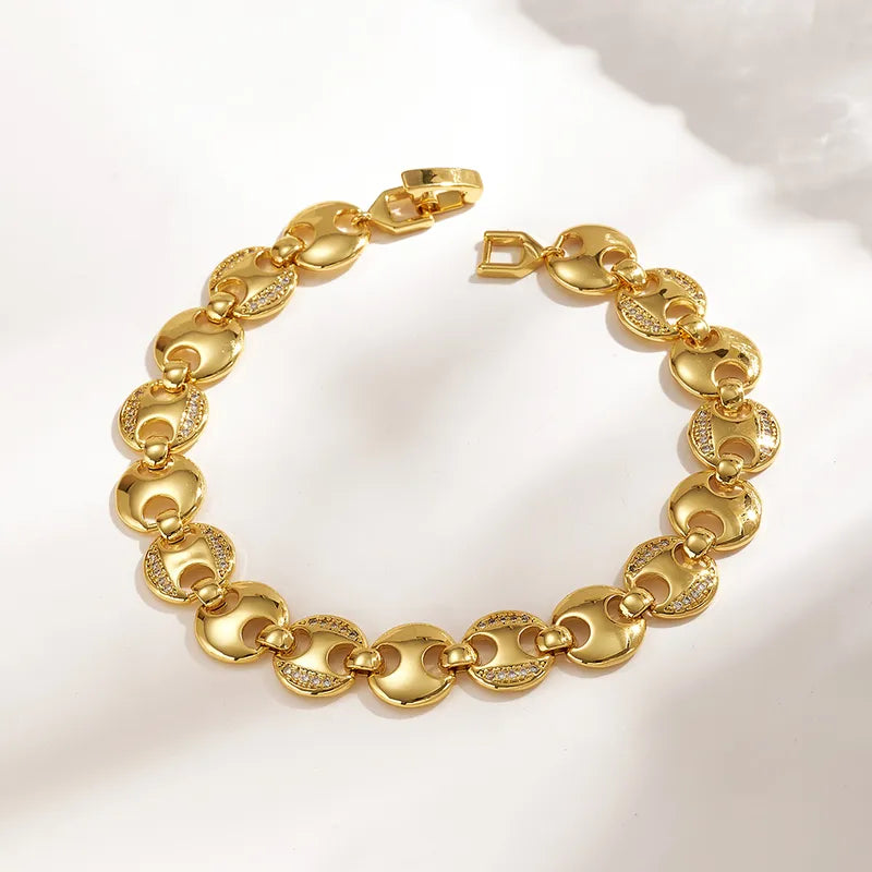 Fashion Luxury Copper Water Plated 18K Real Gold Micro Inlaid Zircon Hollow Heart Five-Pointed Star New Style Bracelet