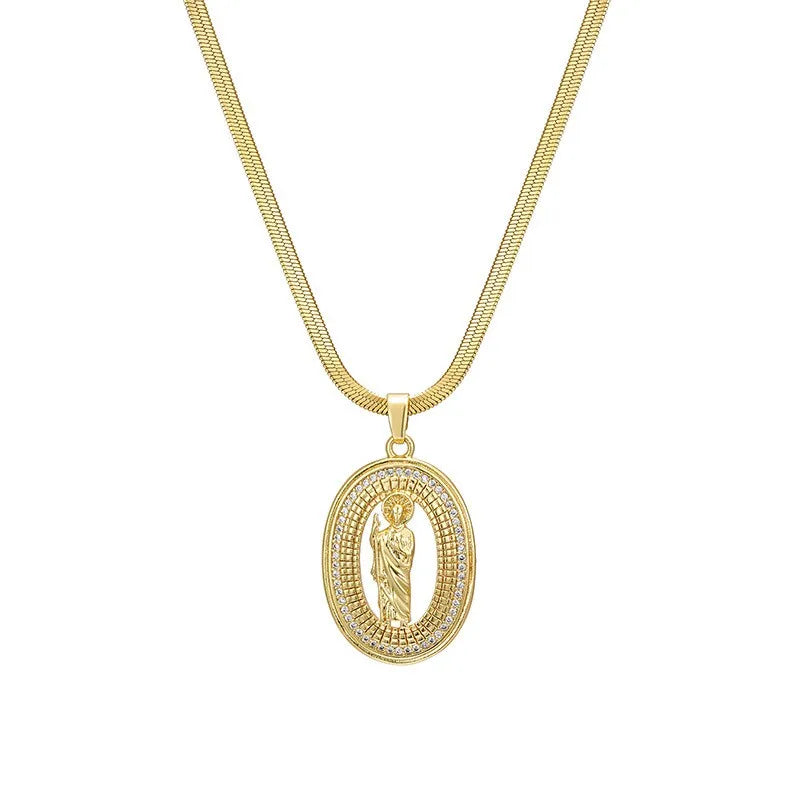Fashion Religious Copper Insignia Inlaid With Colorful Zirconia Plated With 18K Real Gold Pendant Women's Jewelry Virgin Mary Necklace Versatile