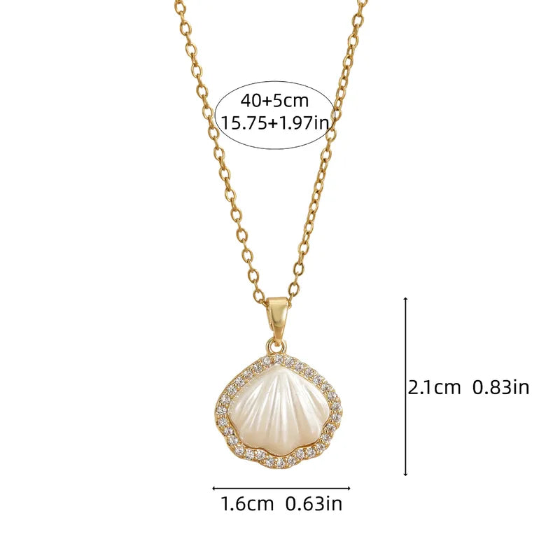 Fashion Shell Pendant Necklace For Women Simple Versatile Luxurious Style Copper Cubic Zirconia Plated Jewelry Accessories