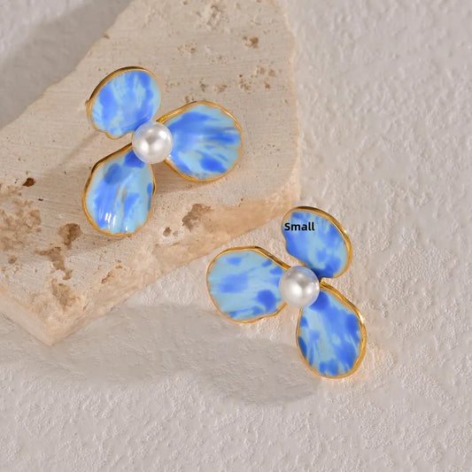 Fashion Stainless Steel 18K Gold Plated Pearl Flower Earrings Non-Fading Earrings Ladies