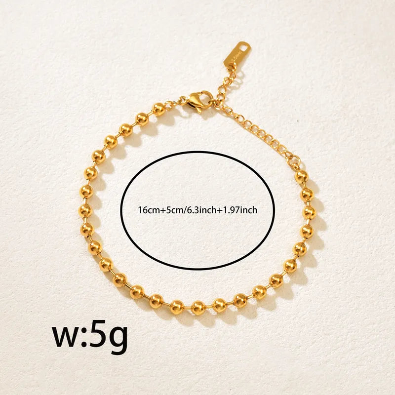 Fashionable 18K Gold Titanium Steel Bracelet Round Beads Design Sensation Business And Travel Occasion Women's Jewelry Accessory