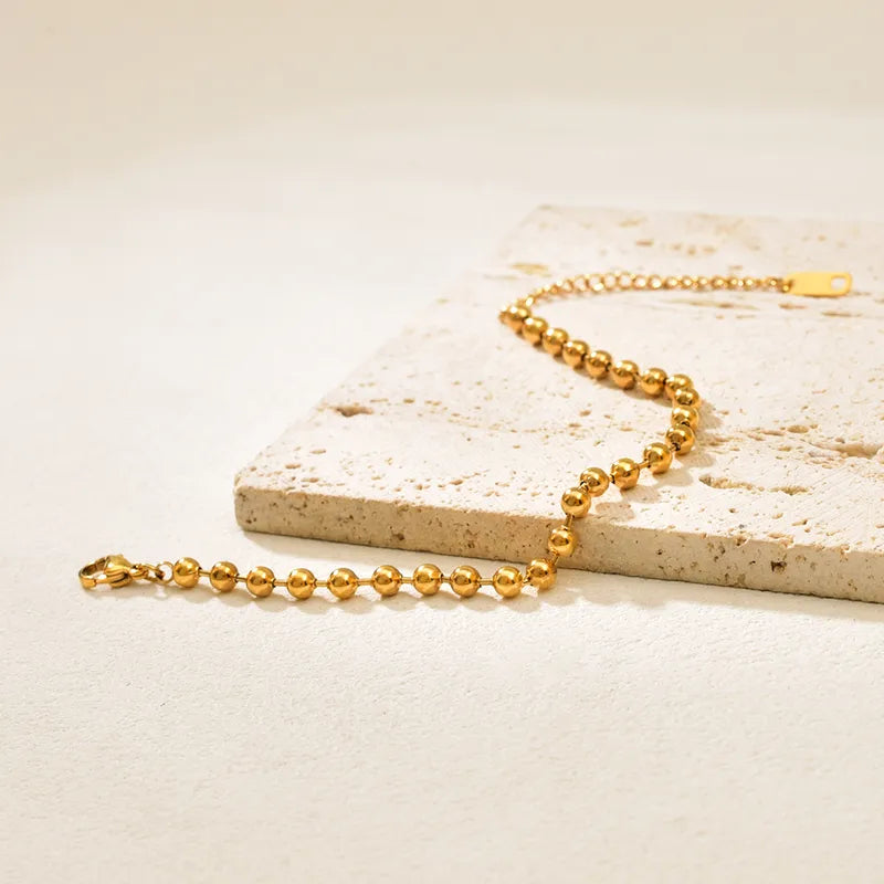 Fashionable 18K Gold Titanium Steel Bracelet Round Beads Design Sensation Business And Travel Occasion Women's Jewelry Accessory