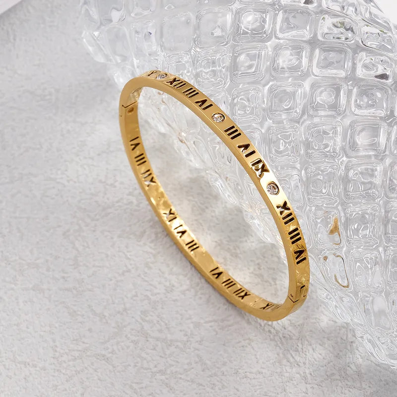 Fashionable 304 Stainless Steel Bracelet With Rhinestone In-Lab Plating Openable Design For Casual Holiday Office Daily Wear