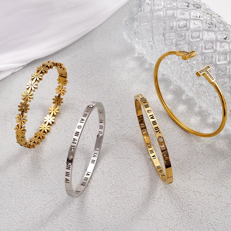 Fashionable 304 Stainless Steel Bracelet With Rhinestone In-Lab Plating Openable Design For Casual Holiday Office Daily Wear