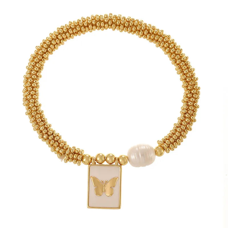 Fashionable Butterfly Pendant Necklace Pearl Imitation Metal Copper Bead Cross Square Tag Geometric Pattern Daily Wear Women's Jewelry