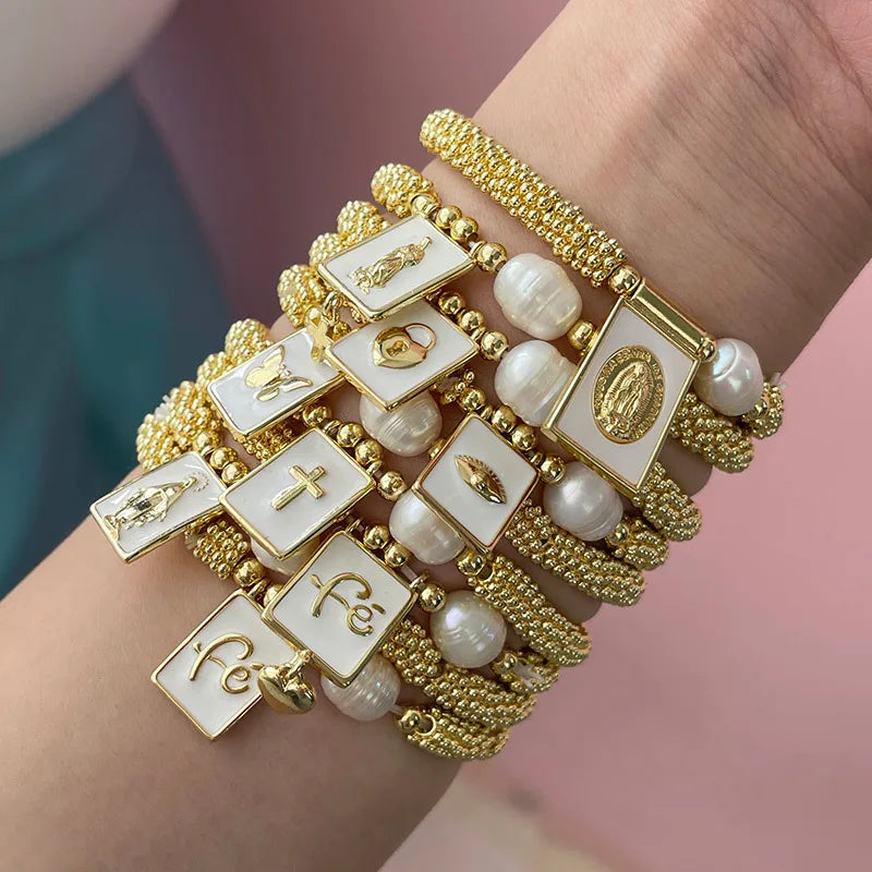 Fashionable Butterfly Pendant Necklace Pearl Imitation Metal Copper Bead Cross Square Tag Geometric Pattern Daily Wear Women's Jewelry