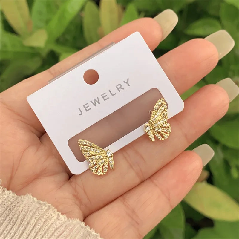 Fashionable Butterfly Wings Ring Style Earrings Copper Plated With Full Of Diamonds Zirconia New Design For Ladies Daily Wear Gift