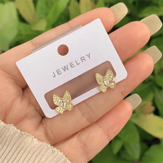 Fashionable Butterfly Wings Ring Style Earrings Copper Plated With Full Of Diamonds Zirconia New Design For Ladies Daily Wear Gift