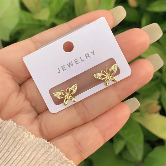 Fashionable Butterfly Wings Ring Style Earrings Copper Plated With Full Of Diamonds Zirconia New Design For Ladies Daily Wear Gift