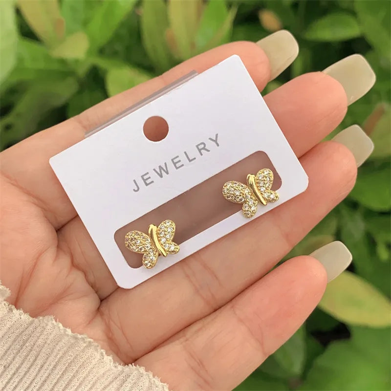 Fashionable Butterfly Wings Ring Style Earrings Copper Plated With Full Of Diamonds Zirconia New Design For Ladies Daily Wear Gift