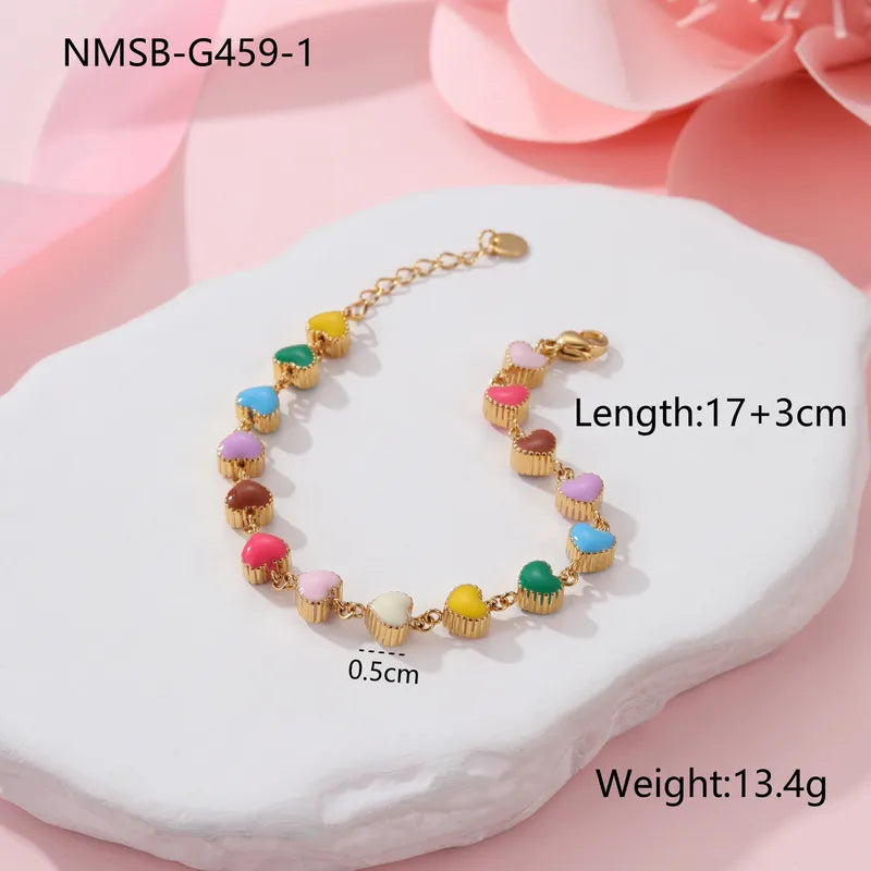 Fashionable Colorful Drip Oil Heart Shaped Bracelet Simple Elegance Design Hand Jewelry Stainless Steel Lobster Clasp Versatile Use